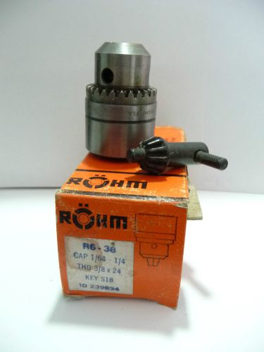 ROHM Drill Chuck R6-38 Cap: 1/64-1/4 Thd Mnt: 3/8x24 Key: S18