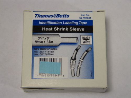 Thomas &amp; betts ez-whs34 white heat shrink sleeve labeling tape 3/4&#034; ! new ! for sale