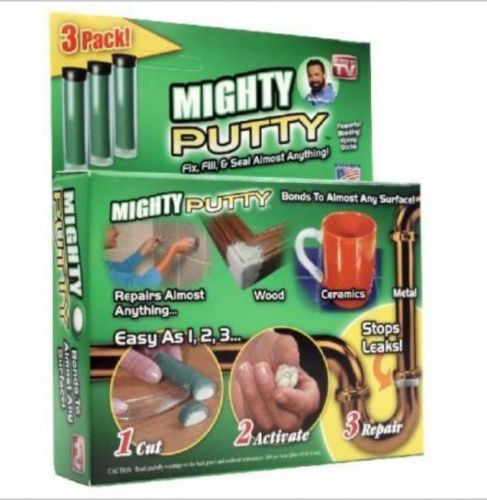 MAGIC MIGHTY PUTTY 3 PK FILL SEAL GLUE DRYWALL METAL CONCRETE TILE GLASS WOOD