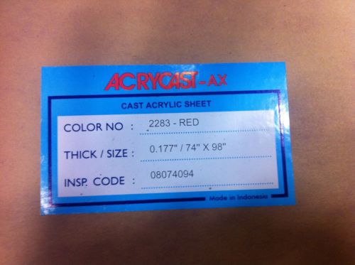 1 each  24&#034; x 24&#034; sheets cast red 2283 3/16&#034;  acrylic