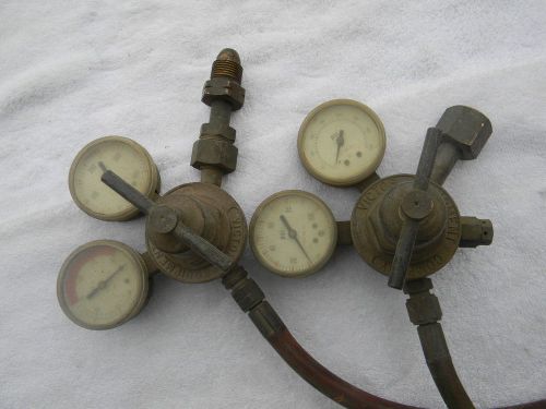 Victor oxy/acetylene gauges with 24 ft hose and torch for sale