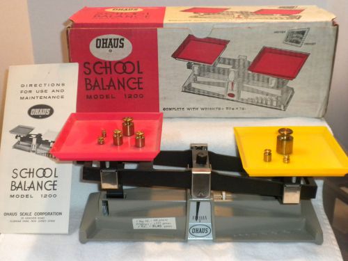 Vntg ohaus school balance model 1200 with orig box papers &amp; weights for sale