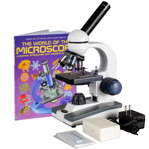 40X-1000X Glass Lens Metal Frame C&amp;F LED Science Microscope + Slide Kit &amp; Book