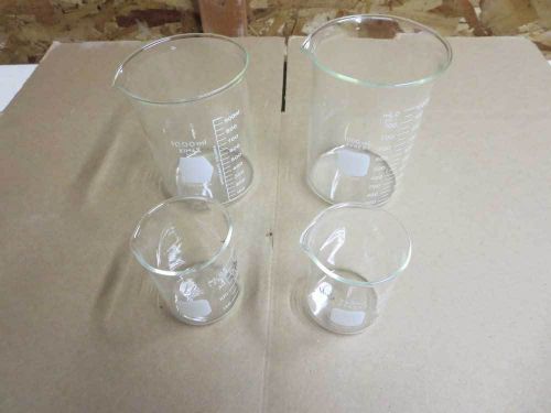 (Lot of 4) 1,000 mL and 250 mL Griffin Beakers Kimax and Pyrex