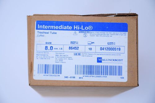 MALLINCKRODT INTERMEDIATE HI-LO TRACHEAL TUBE-CUFFED 8.0MM #86452 - BOX OF 10