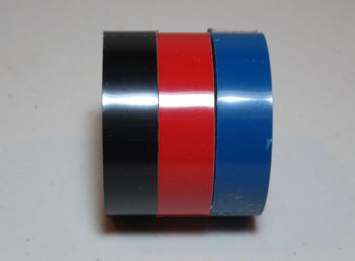 ROTEX - 1/2&#034; Embossing TAPE for making labels - Lot of 3 ROLLS Black, Red, Blue