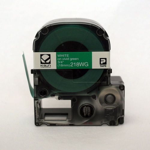 K-sun 218wg white on green tape 3/4&#034; ksun labelshop label tape 18mm for sale