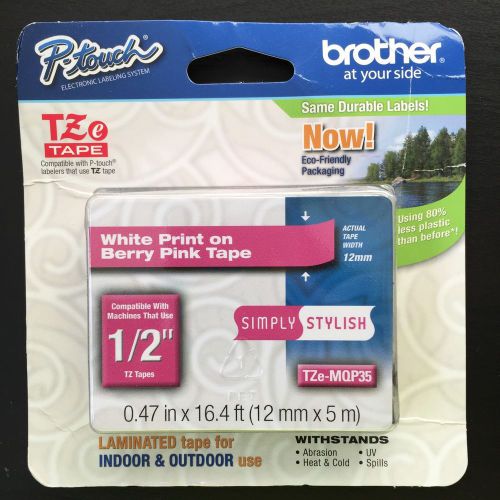 BROTHER P TOUCH LAMINATED WHITE ON BERRY PINK 1/2&#034; TAPES NEW