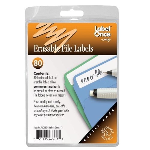 NEW Jokari Label Once Erasable File Labels Refill Pack, 80 Count - White WCR80