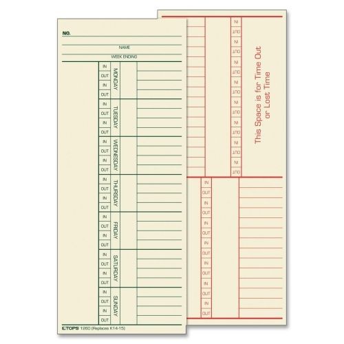 Tops 2-sided weekly time card -8.25&#034;x3.37&#034; sheet size - manila -500/box for sale