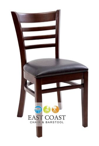 New commercial wooden walnut ladder back restaurant chair with black vinyl seat for sale