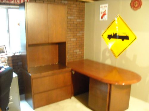 Executive desk set with credenza, bookshelf and chair for sale