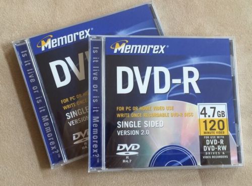2x Memorex DVD-R, 4.7 GB, Single-Sided, Recordable DVDs NEW