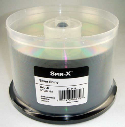 200 Spin-X 16x DVD+R Silver Shiny Thermal Printable Blank Recordable DVD Media