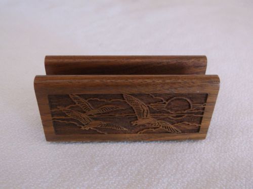 Vintage &#034;Wild Life&#034; Walnut Business Card Holder