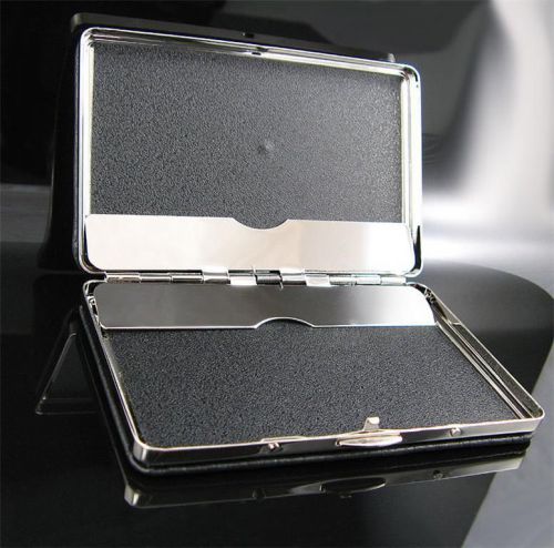 Black Leather Business Card Case with Nickel Plating