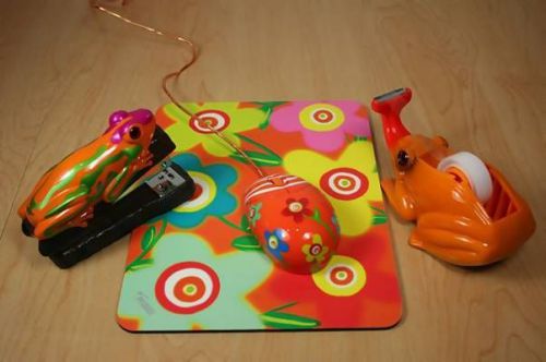 Orange desk set for kids, mouth pad w/mouth, stapler &amp; tape holder, new for sale