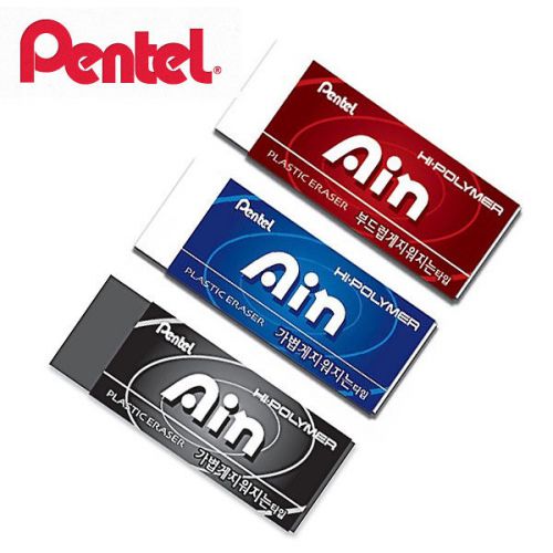3qty x PENTEL AIN Hi-Polymer Plastic Eraser - LARGE / 3 COLORS MIX