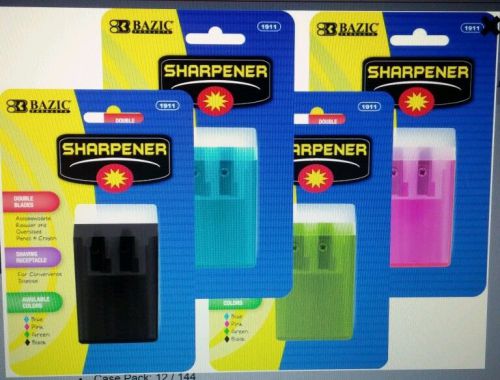 LOT OF 144 DUAL BLADE PENCIL SHARPENERS W/ LID &amp; RECEPTABLE ASSORTED COLORS