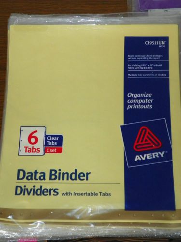 LOT of 3 SETS AVERY CI9511UN 11730 6 Data Binder Dividers Clear Insertable Tab