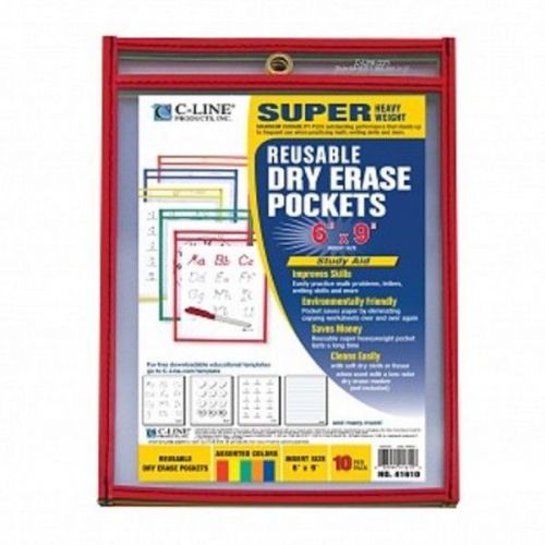 C-Line Products 41610 Reusable Dry Erase Pockets, 6 X 9, Assorted Primary