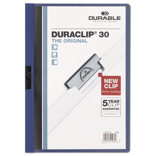 Vinyl duraclip report cover, letter, holds 30 pages, clear/dark blue for sale