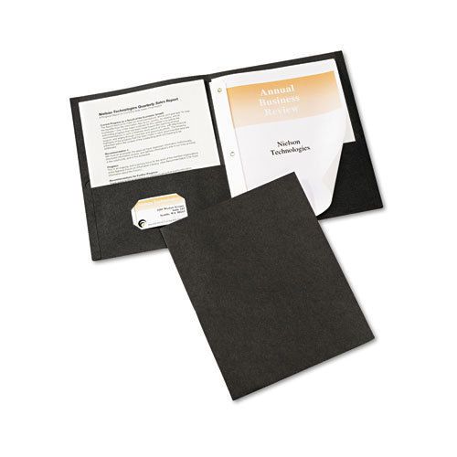 Paper Two-Pocket Report Cover, Tang Clip, Letter, 1/2&#034; Capacity, Black, 25/Box