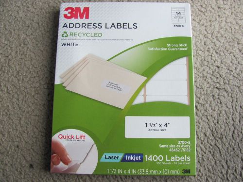 3m 3700-e address laser label - white 1.33&#034; x 4&#034; 1400 / pack  avery 48462/5162 for sale