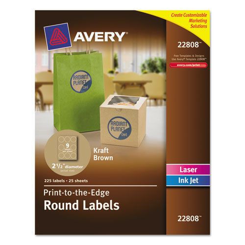 Round print-to-the-edge labels, 2 1/2&#034; dia., brown kraft, 225/pk for sale