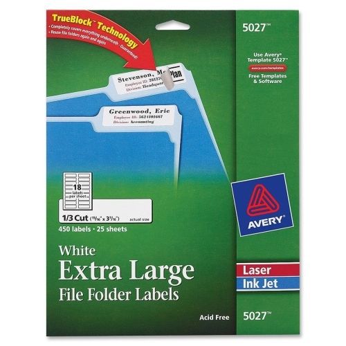Avery Extra Large Filing Label - 0.93&#034;W x 3.43&#034;L - 450/Pack - Laser -White
