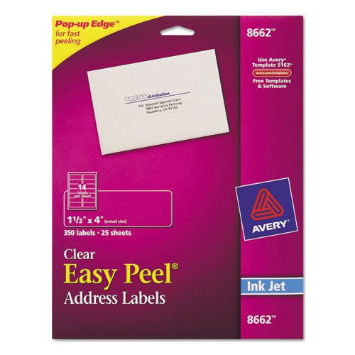Easy Peel Inkjet Mailing Labels, 1-1/3 x 4, Clear, 350/Pack
