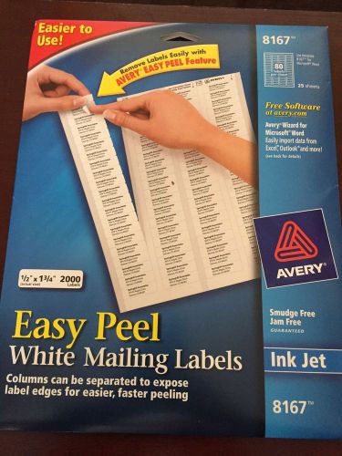 New avery 8167 ink jet labels 1/2&#034; x 1 3/4&#034;  2000 labels easy peel white for sale