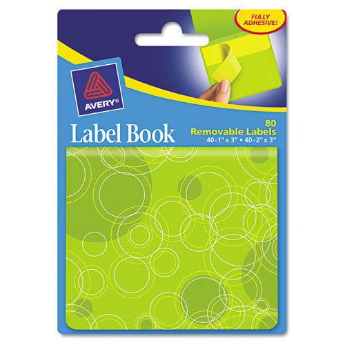 Avery Removable Label Pad Books, 1 X 3 Yellow &amp; 2 X 3 Green, Green Circles, 80/P