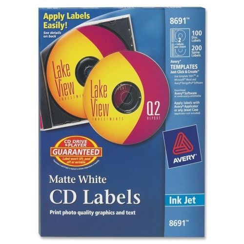 Avery Matte CD Label - 100 / Pack - Circle - 2/Sheet - Inkjet - White