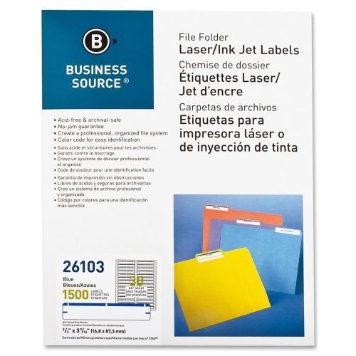 Business Source File Folder Label - 0.66&#034; W x 3.43&#034; L - 1500/Pack - Dark Blue