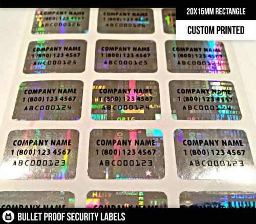 5000ct 20x15MM RECTANGLE VOID SECURITY HOLOGRAM LABELS STICKERS - CUSTOM PRINTED