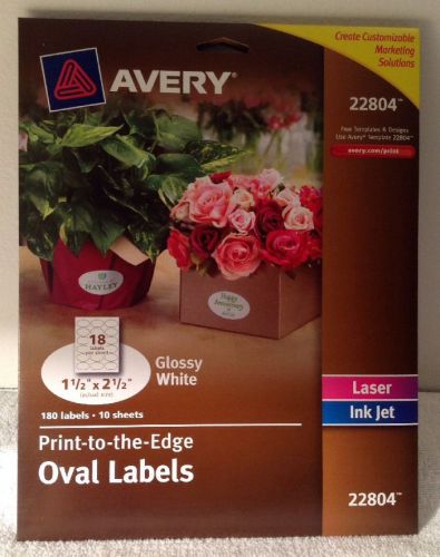 Avery 22804 Print-To-The-Edge Oval Labels, 2-1/2&#034;x1-1/2&#034;, 180/PK, Glossy White