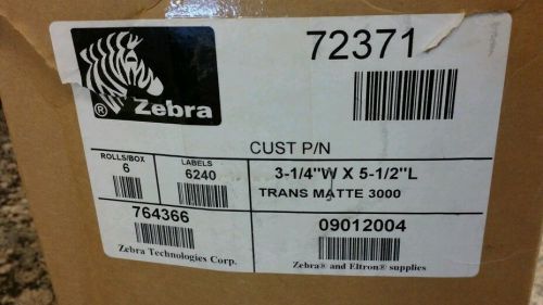 Zebra Labels-6 Rolls of 3-1/4&#034;Wx5-1/2&#034;L  Thermal Labels Zebra 6240--- 72371