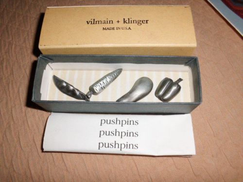 Retired Set/4 Vilmain &amp; Klinger Pewter Push Pins-Vegetables-MIOB