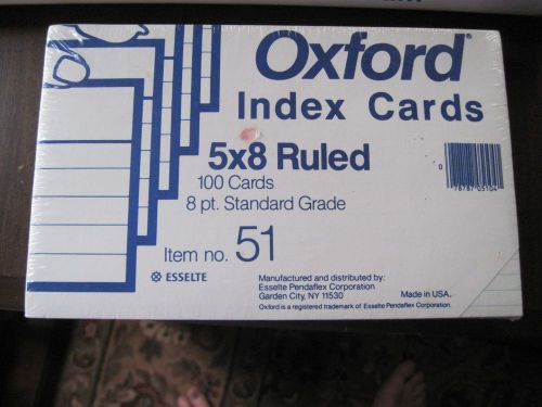 Oxford Ruled Index Cards -5x8 inches - Pack of 100 - White 8 pt. Standard Grade