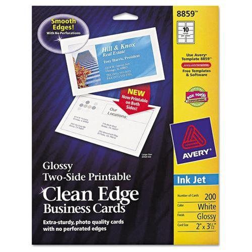 Avery AVE8859 Two-Sided Clean Edge Business Cards, Inkjet, 2 X 3-1/2, Glossy Whi