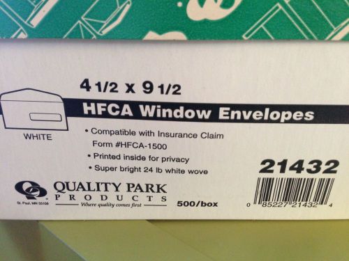 HCFA CMS1500 Envelopes, Window Style, 4-1/2 x 9-1/2&#034;, Gummed Flaps, Box of 500