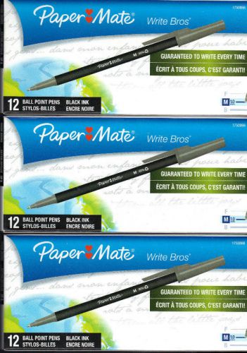 3 Boxes_New_ 12 CT Paper Mate Black M Ball Point Pens_1750866