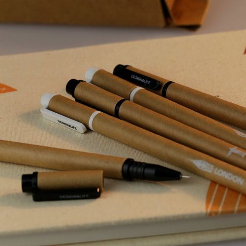 20pcs Design &amp; Life Eco-friendly Kraft Ballpoint Black Pens - I love traveling