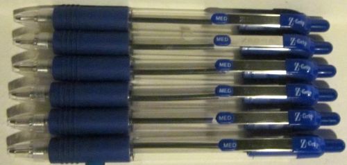 6 Zebra Z-Grip Ballpoint Pens - Blue Ink - Medium 1.0mm