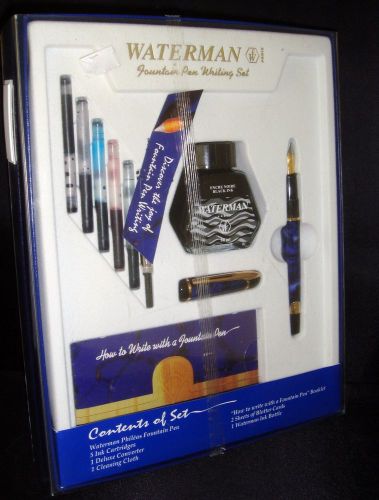 Waterman fountain pen writing set phileas blue marble medium point new for sale