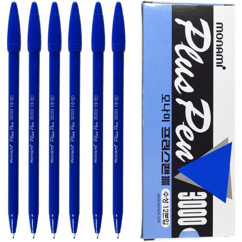 x12 MonAmi Plus Pen 3000 Fine Sign Pen for Office, Aqua Ink, Blue - 1Box, 12pcs