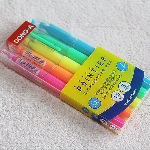 DONG-A POINTIER Highlighter Pen 1.0mm Ball Type 5 Colors Set