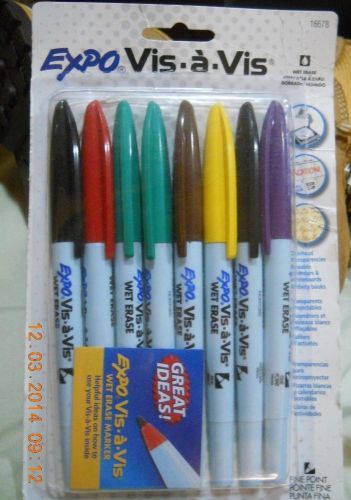 Expo Vis-A-Vis, Wet Erase Markers, 8 Pack, Assorted Colors, NEW, FREE SHIPPING
