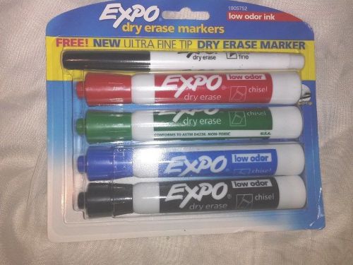 5 expo low ordor ink dry erase markers and 4 Sharpie narrow chisel highlighter